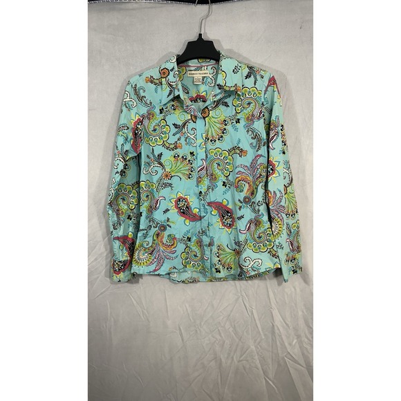 Bamboo Traders Paisley Hippie Psychedelic Long Sleeve Button Shirt Womens L - Picture 1 of 8